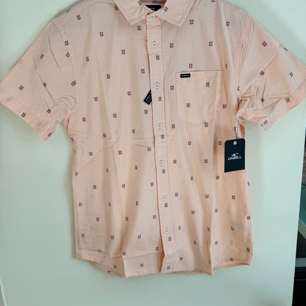 ONeill Pink Geometric Print Short Sleeve Button Up Collared Mens Size S Standard - Picture 4 of 12